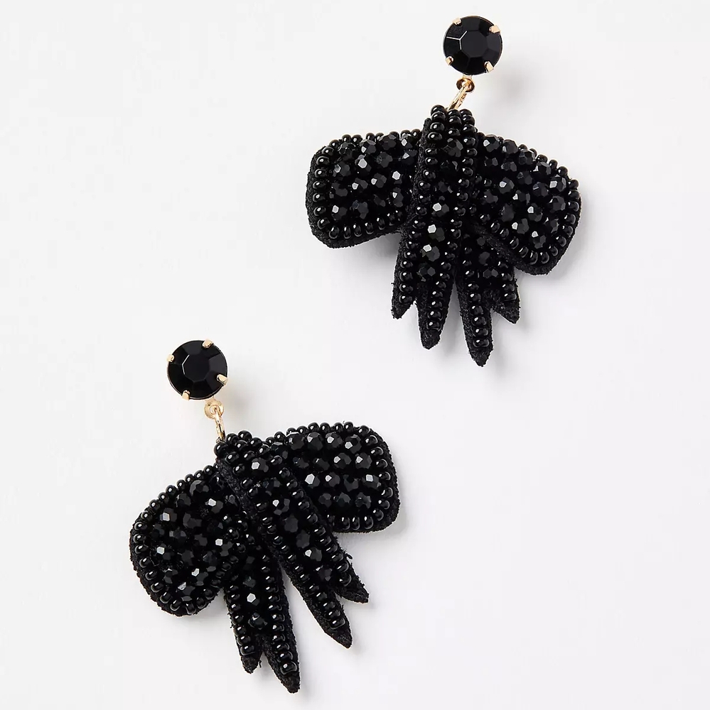 LOFT Black Crystal Beaded Bow Earrings